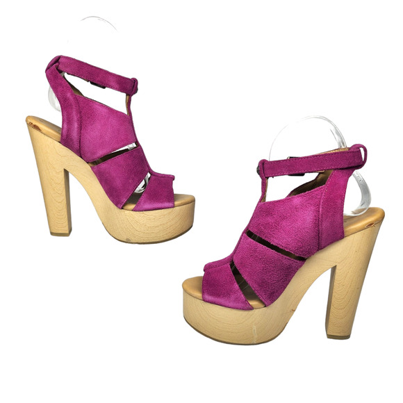 Calvin Klein Shoes Womens 5.5 6 Purple Platform Heels Chunky Suede Groovy Funky - Picture 2 of 11